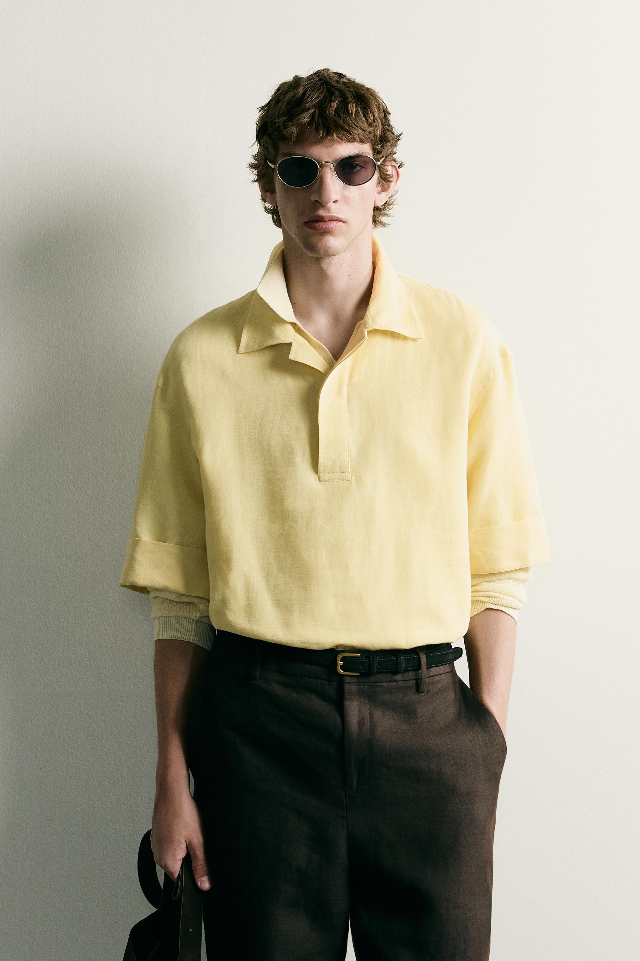 COTTON - LINEN POLO SHIRT — Lime green
