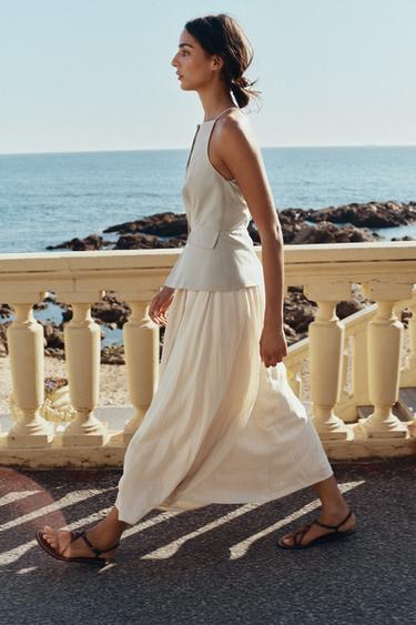 PLEATED SKIRT MIDI WAISTCOAT DRESS - Beige by Zara - Image 2