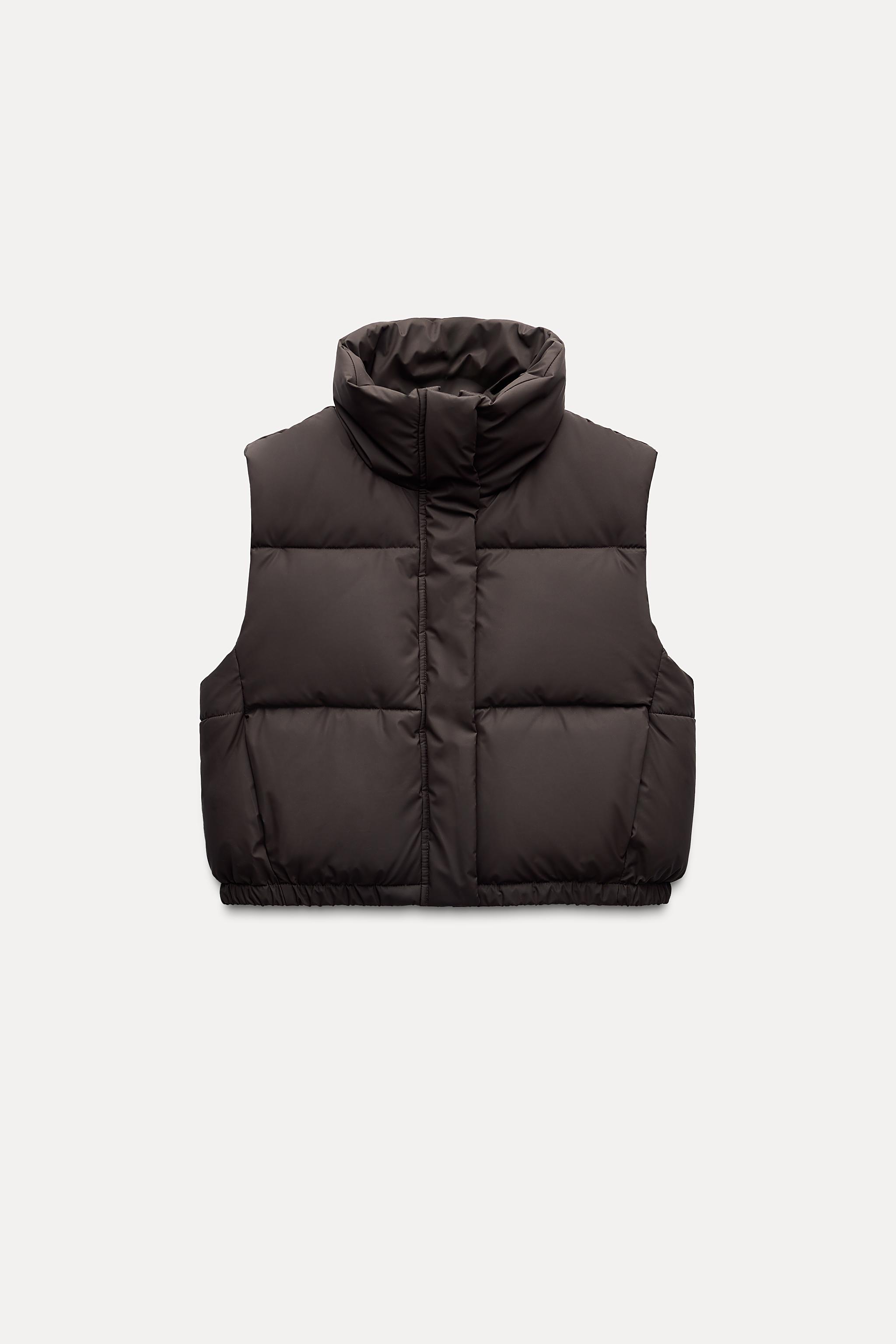 関税負担★ZARA★RUBBERISED PADDED CROP GILET RUBBERISED CROPPED PUFFER GILET - Dark brown | ZARA Australia