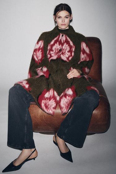 BRUSHED EFFECT JACQUARD KNIT COAT - Brown by Zara