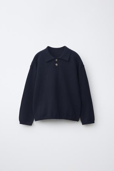PLAIN KNIT POLO SHIRT - navy by Zara - Image 0