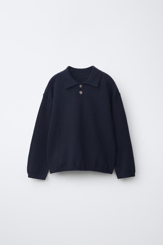 PLAIN KNIT POLO SHIRT - navy by Zara - Image 0