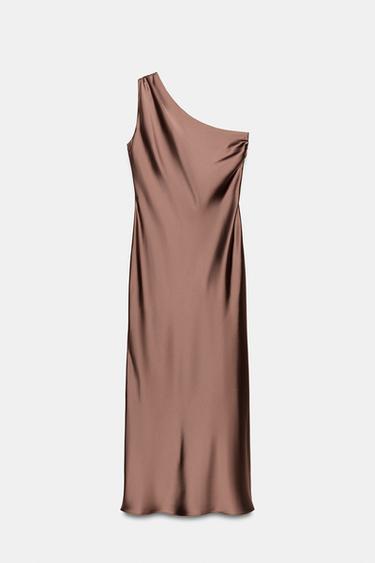 VESTIDO MIDI ASSIMÉTRICO - Conhaque da Zara - Imagem 0