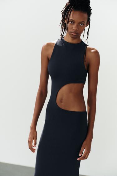 ROBE MI-LONGUE OUVERTURE STRETCH - Bleu de Zara - Image 1