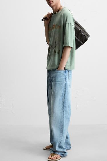 T-SHIRT EN MAILLE IMPRIMÉ DÉLAVÉ - Vert clair de Zara - Image 4
