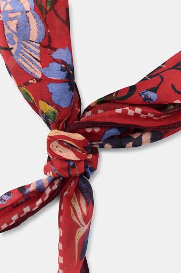 CHARM PRINT SILK BANDANA - Red by Zara - Image 1