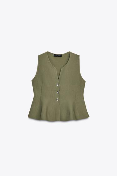 TOP PUNTO PEPLUM - Khaki de Zara