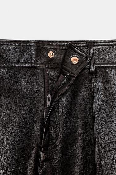 PANTALON DROIT MATIÈRE SYNTHÈTIQUE - Marron de Zara - Image 3