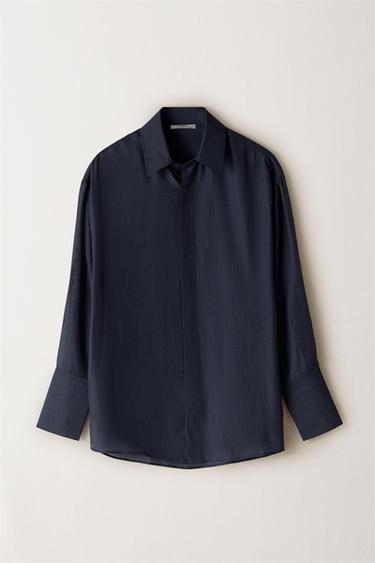 SEMI-SHEER OVERSIZE SHIRT - Mid-blue by Zara - Image 4