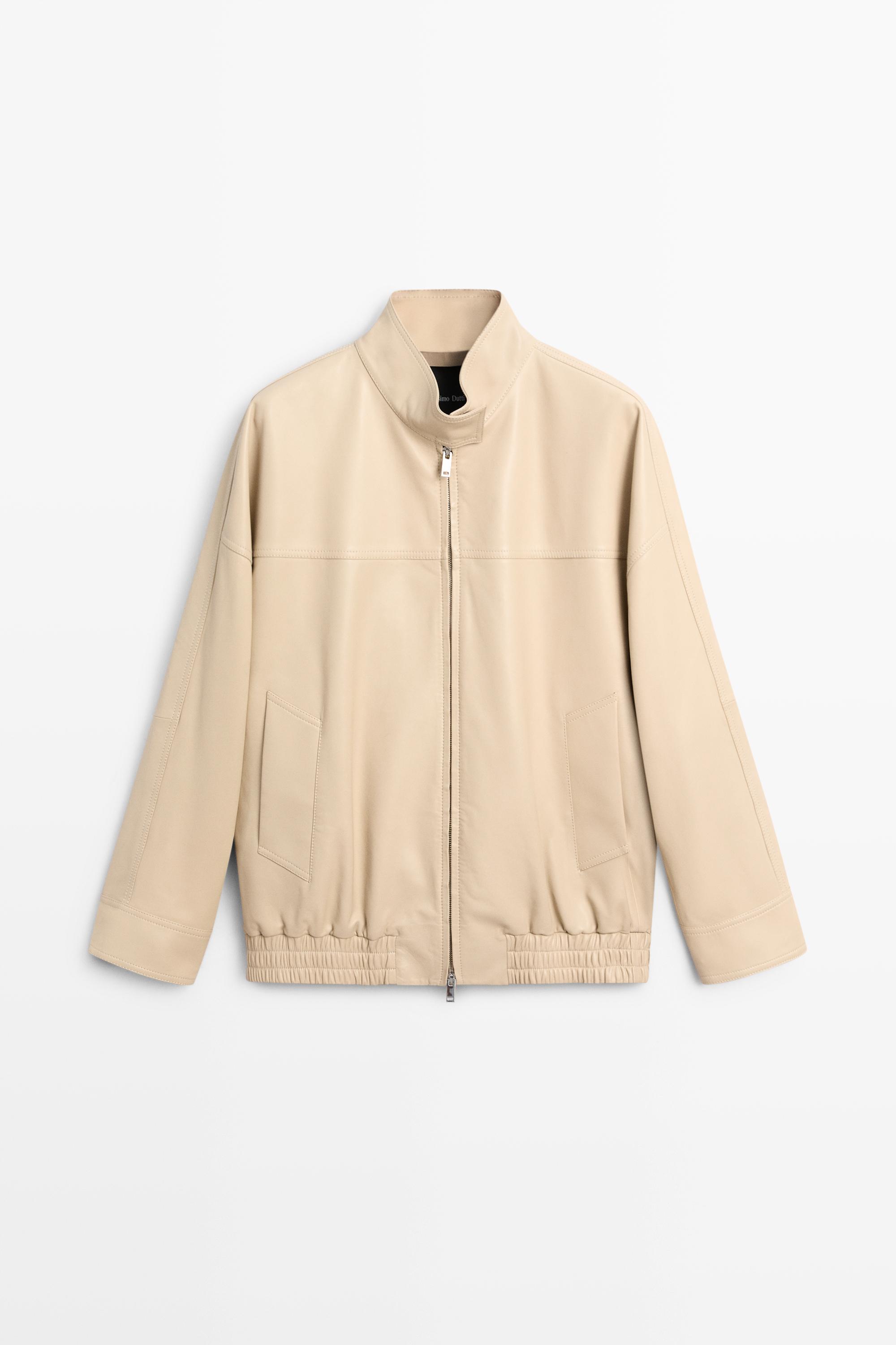 Elastic hem leather jacket — Ecru