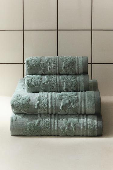 플로랄 자카드 목욕 타월 - Zara 초록