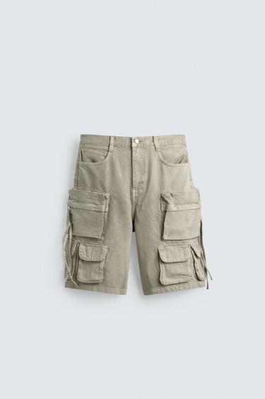 BERMUDA DENIM CARGO - Khaki de Zara
