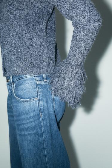 FRINGED SLEEVE KNIT CARDIGAN - Blue marl by Zara