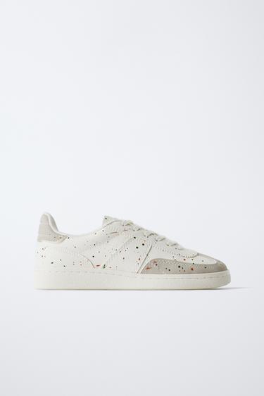 Zara PAINT EFFECT SNEAKERS - White