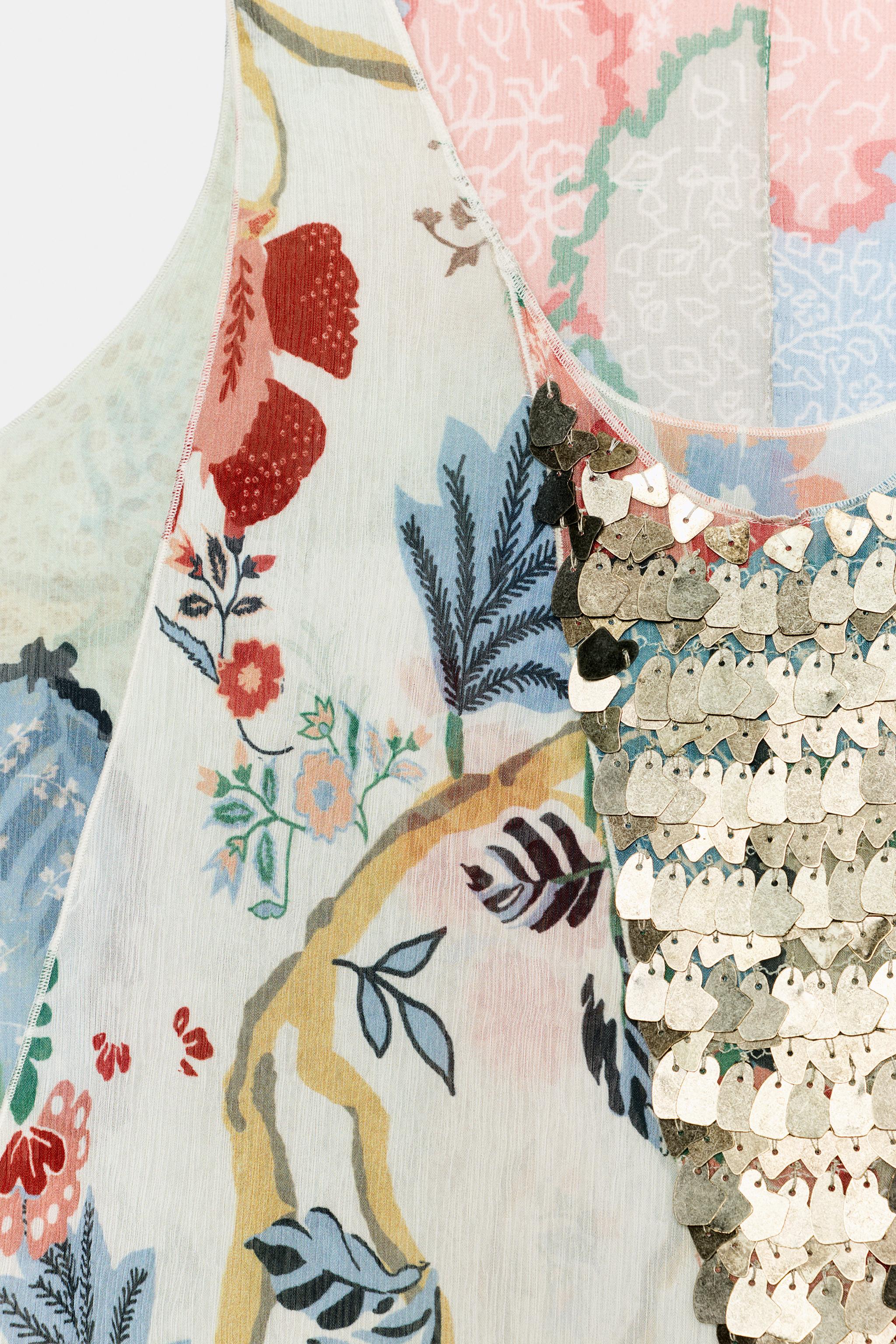 Женские рубашки Zara ZW COLLECTION BEADED PRINTED TOP — фото 8