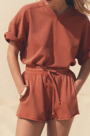 FADED-EFFECT FLEECE SHORTS - Red by Zara