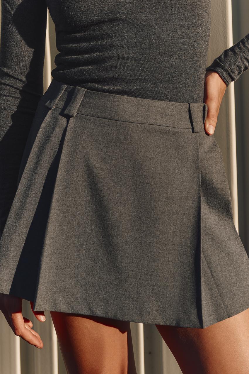 ボックスプリーツ スコート - グレー | ZARA Japan / 日本