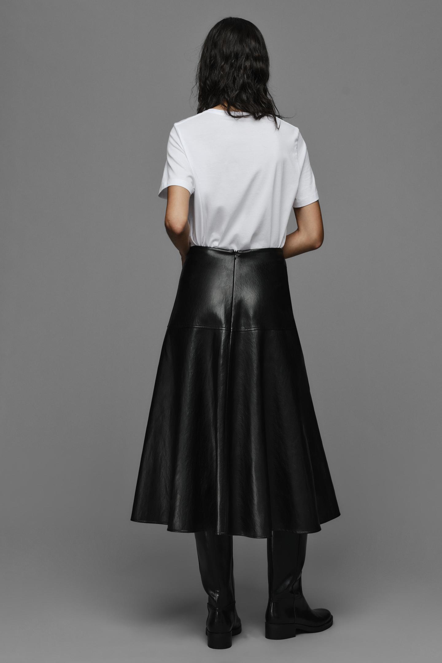 Женская юбка Zara Faux Leather A-LINE MIDI, цвет: Чёрный — фото 5