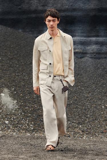 Zara Lightweight linen jacket with pockets - Stone