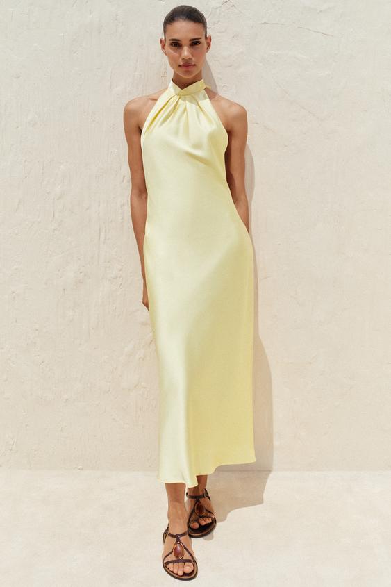 zara yellow silk dress Zara Yellow Silk Dress