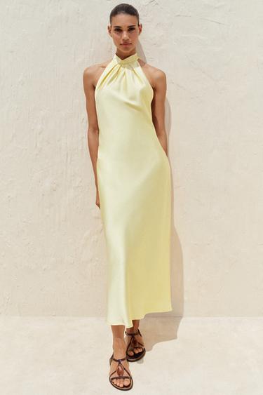 HALTER SATIN DRESS - Light yellow by Zara