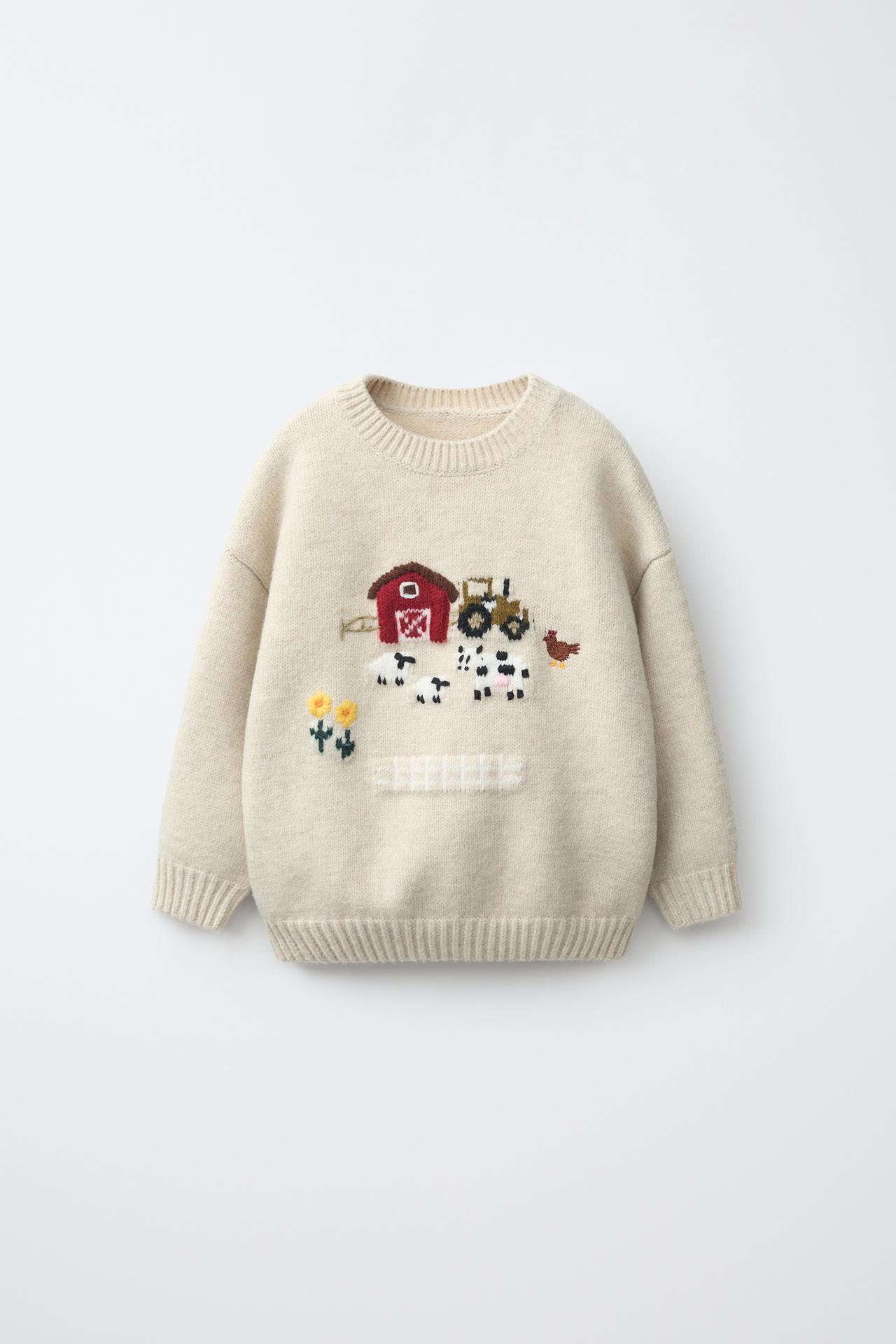 FARM EMBROIDERY KNIT SWEATER — Light beige
