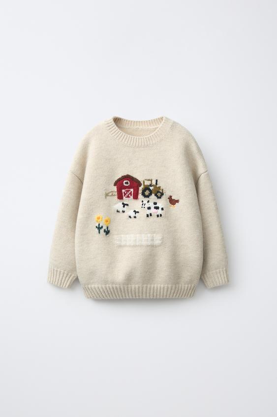Zara 農場刺繡針織衫 - 淺米色 - 圖片 0