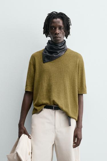 100% LINEN SWEATER - Olive green by Zara