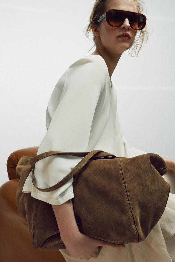 BOLSO PIEL SERRAJE MAXI SHOPPER - Musgo de Zara - Imagen 0