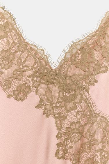 ROBE SATINÉE DENTELLE ZW COLLECTION - Rose poudré de Zara - Image 9