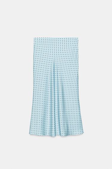 SATIN POLKA DOT MIDI SKIRT - Light blue by Zara