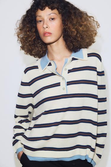 DOUBLE-EFFECT KNIT JUMPER - Ecru / Blue by Zara
