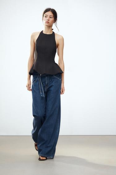 PEPLUM-TOP MED STRETCH - Sort fra Zara