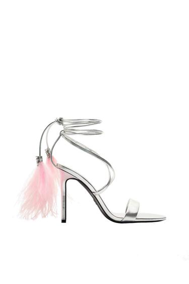 LACE-UP LEATHER SANDALS WITH FEATHERS