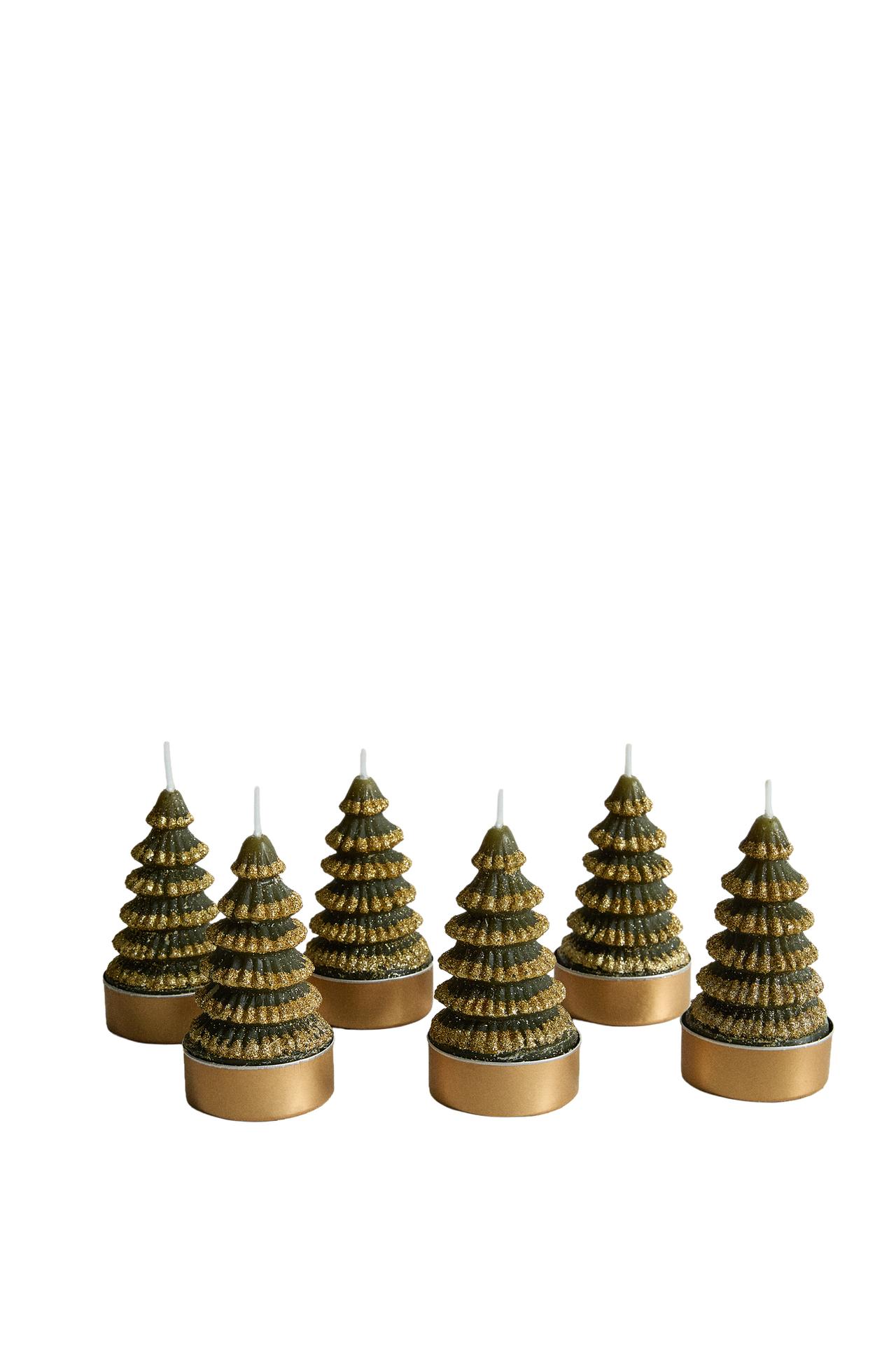 MINI GLITTER CHRISTMAS TREE CANDLES (PACK OF 6)