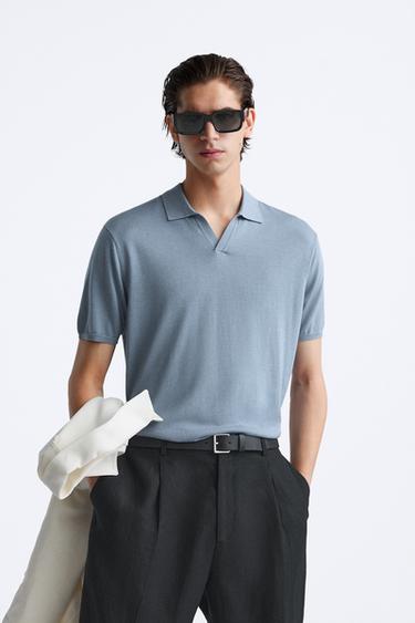 LYOCELL BLEND KNIT POLO SHIRT - Light blue by Zara