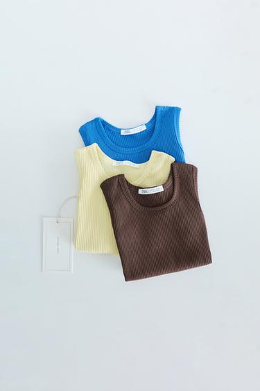Zara ZARA TIMELESS - PAKOVANJE OD TRI JEDNOBOJNE REBRASTE MAJICE – raznobojno