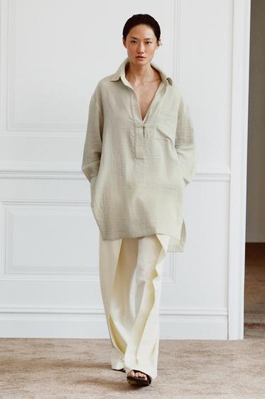 Zaras ASYMMETRISK RANDIG SKJORTA ZW COLLECTION - Grön