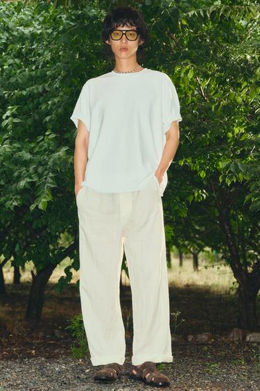 TEXTURED RELAXED FIT T-SHIRT - Oyster-white by Zara