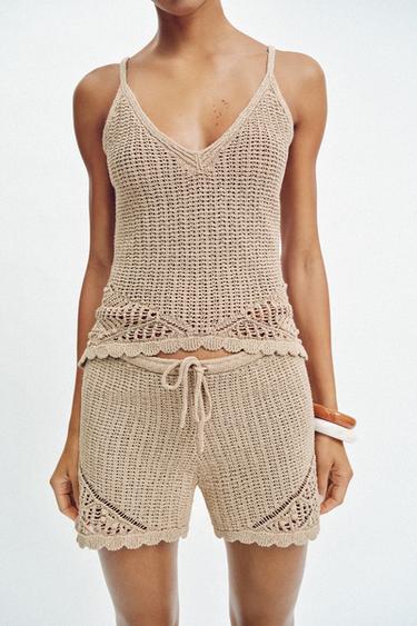 POINTELLE KNIT STRAPPY TOP - camel by Zara - Image 2