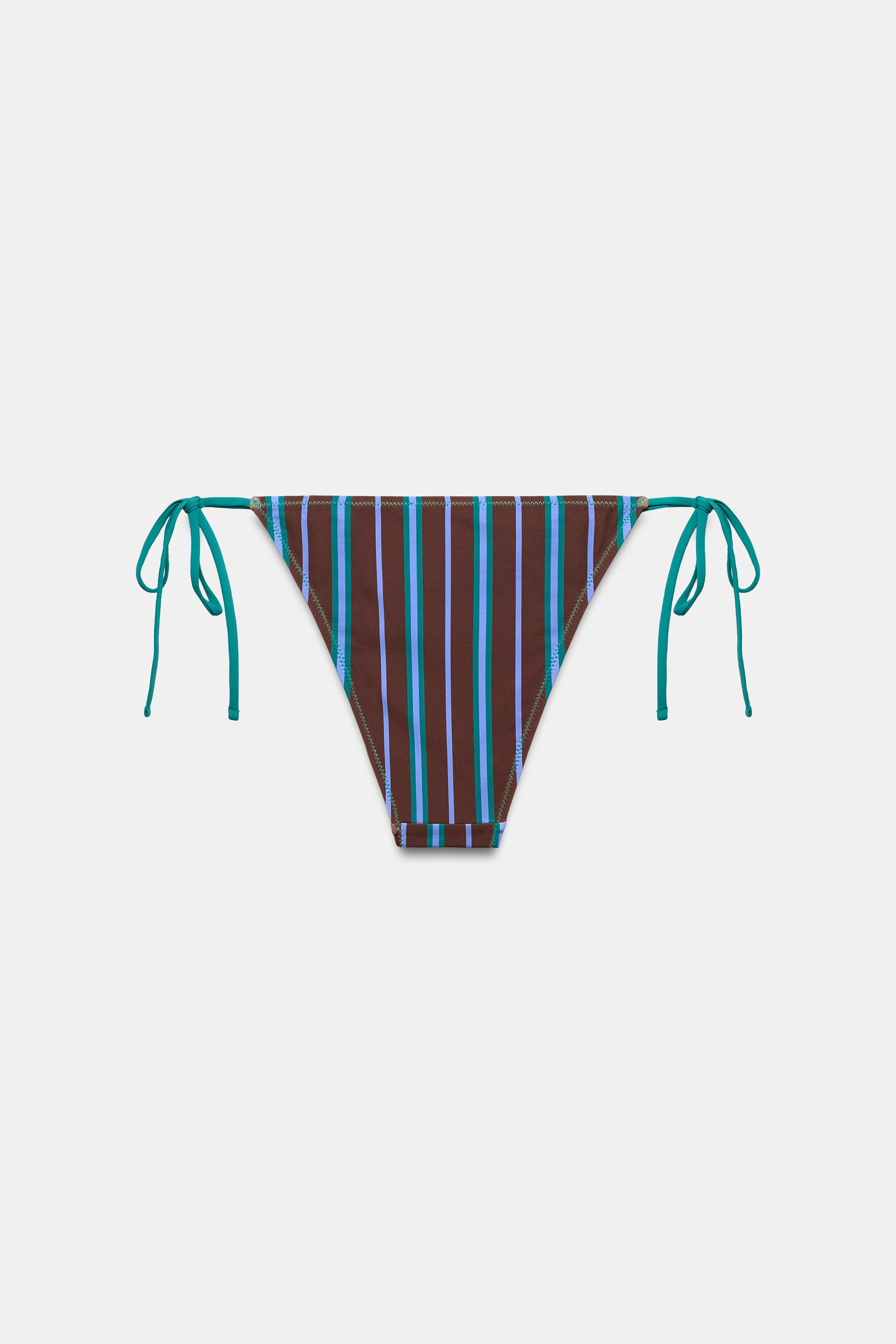 STRIPED BIKINI BOTTOMS WITH TIES - Blue | ZARA United States