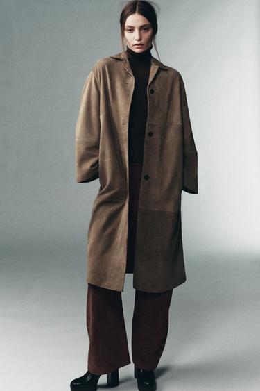100% SUEDE LEATHER COAT LIMITED EDITION - Chocolate by Zara
