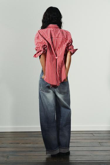 CHEMISE OVERSIZE EN POPELINE RAYÉE - Rouge / Blanc de Zara - Image 5