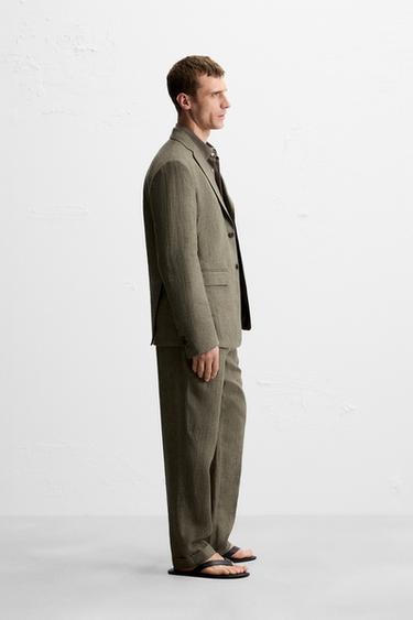 BLAZER COSTUME 100 % LIN - Kaki foncé de Zara - Image 3