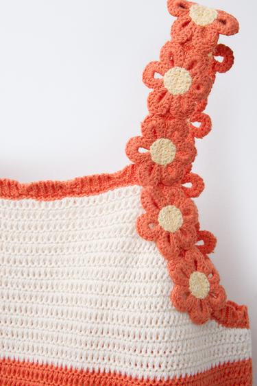 STRICKOBERTEIL MIT BLUMEN - Weiss/Orange von Zara
