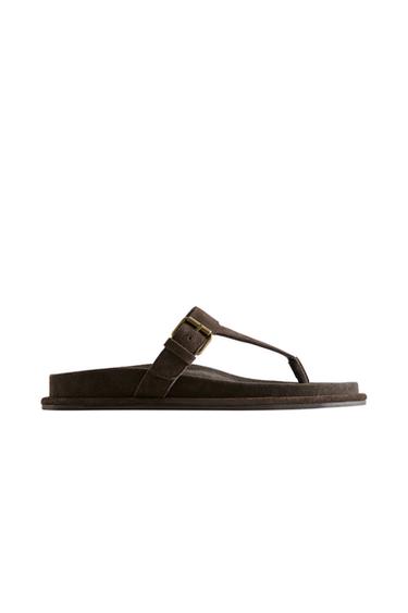 LEATHER SANDALS WITH ASYMMETRIC STRAP - Brown by Zara