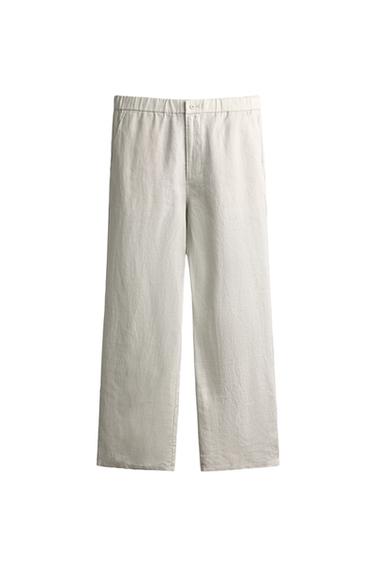 100% LINEN REGULAR FIT TROUSERS - Sand by Zara