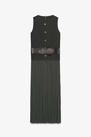 KOMBINIERTES MIDIKLEID MIT GÜRTEL - Khaki von Zara - Bild 0