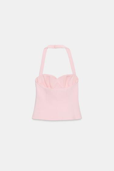 TOP HALTER DÉCOLLETÉ EN CŒUR - Rose clair de Zara - Image 7