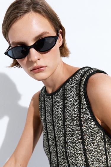 Zara Cotton-blend flecked knit top - Black